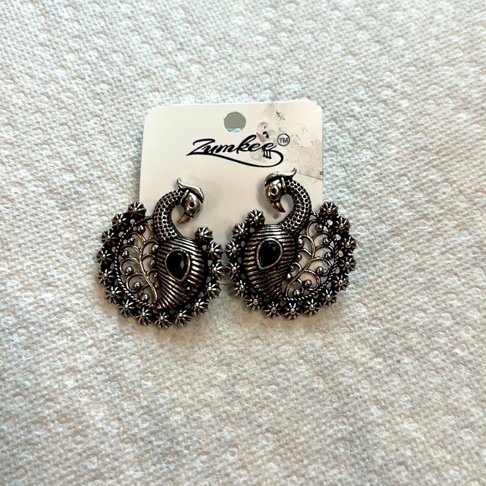 Peacock Black Metal Earrings